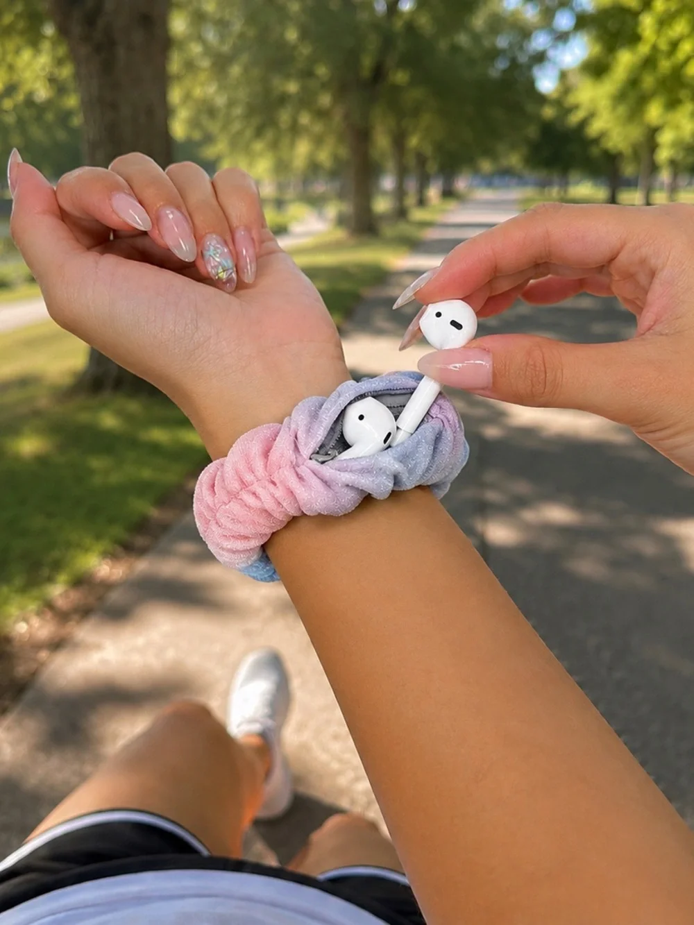 Scrunchie with Zipper Pocket, Velvet Wrist Pouch & Hairband - Multi-Color
